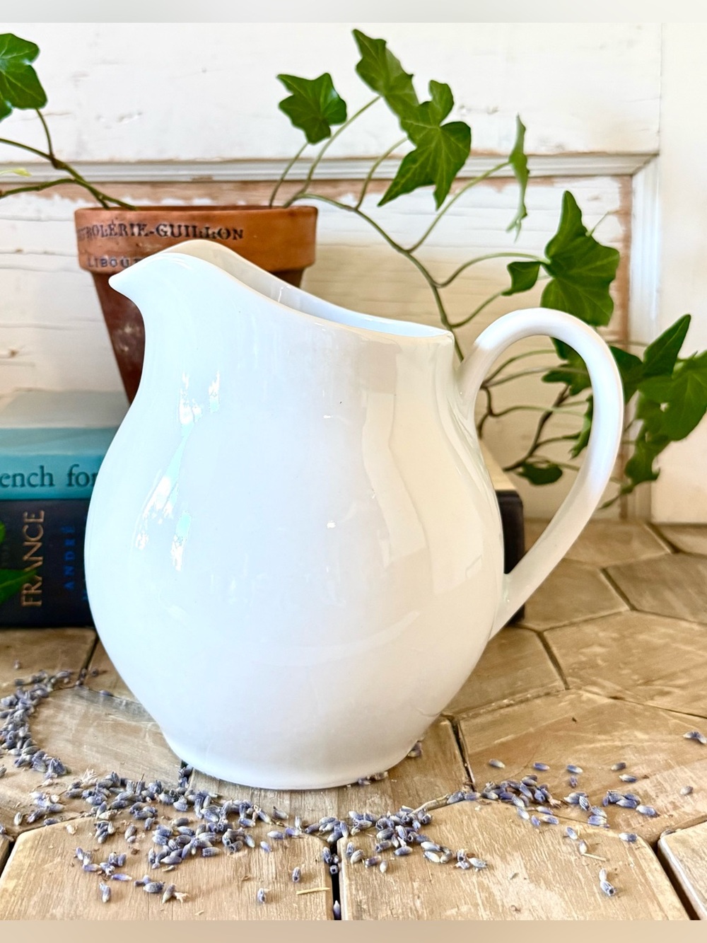 Vintage White Ironstone Chubby Chunky Pitcher,
6.5” - Picture 3 of 9